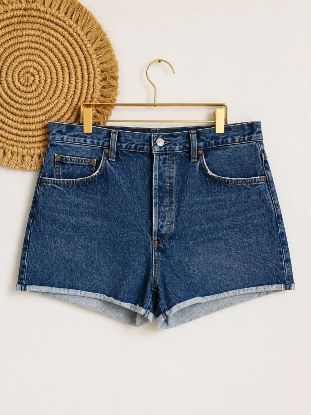 AGOLDE NEW Dee High Rise Rolled Hem Denim Vintage Wash Blue Jean Shorts SZ 31